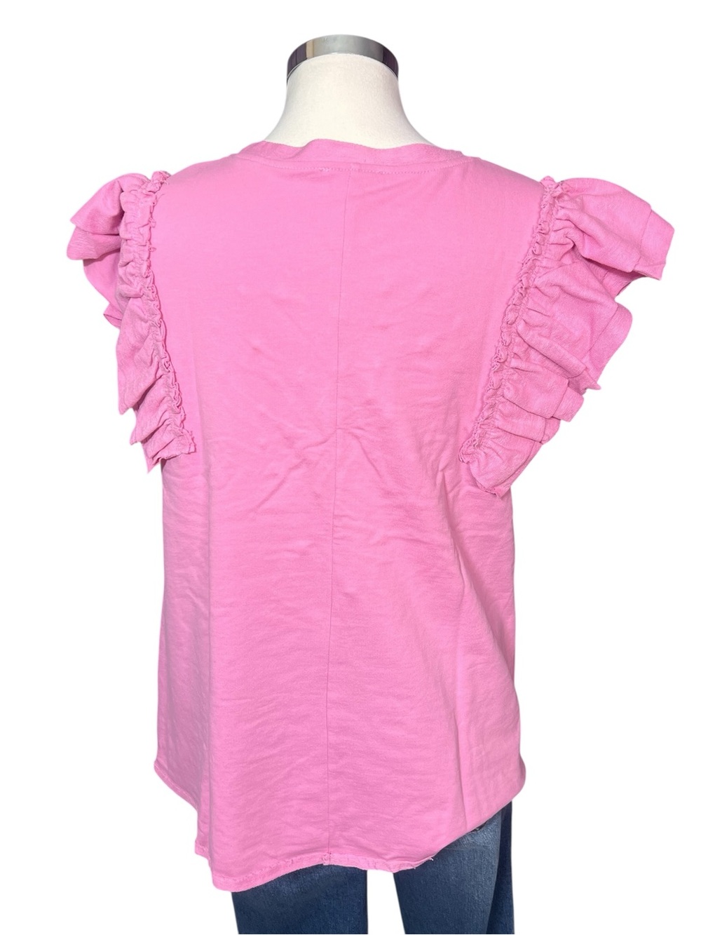 Umgee Pink Cotton Pearl-Stud Flutter Sleeve Tee - Picture 3 of 7